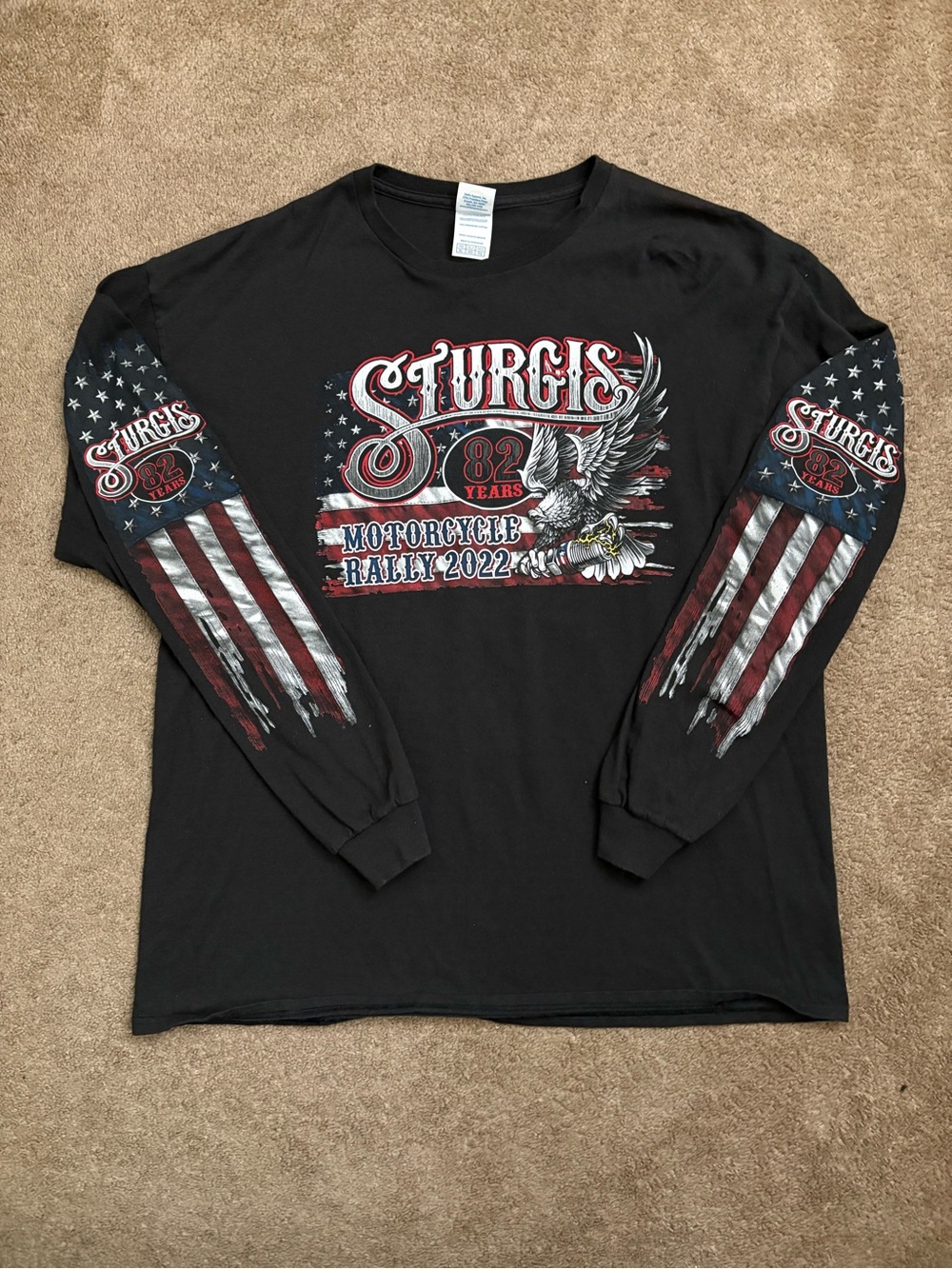 Sturgis Motorcycle Rally 2022 Men’s XL USA American Flag Eagle Graphic Shirt